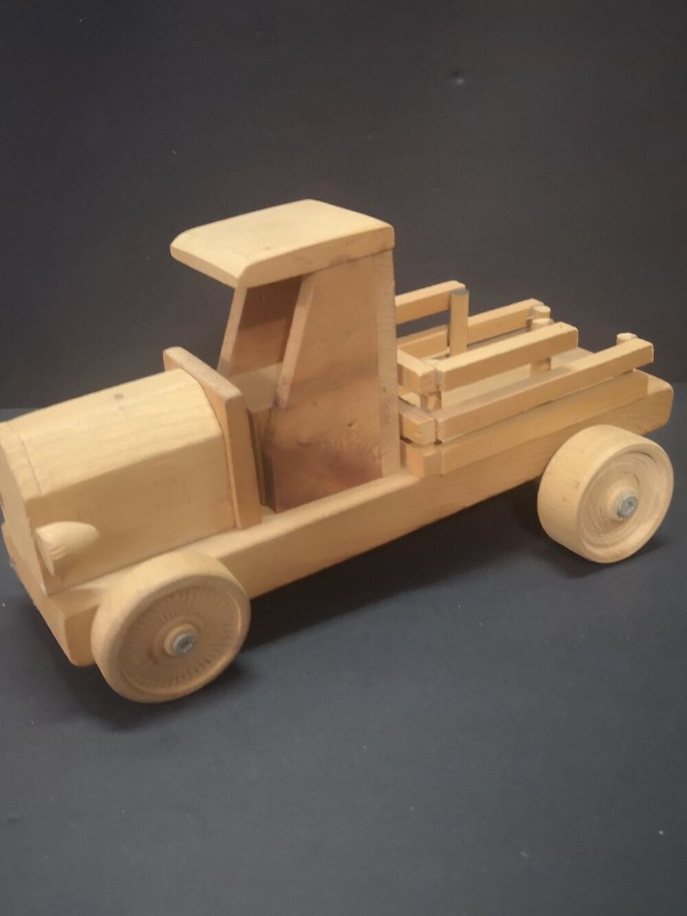 Vintage Handmade Wooden Toy Cargo Truck with Movable Wheels 9" x 4" Rustic